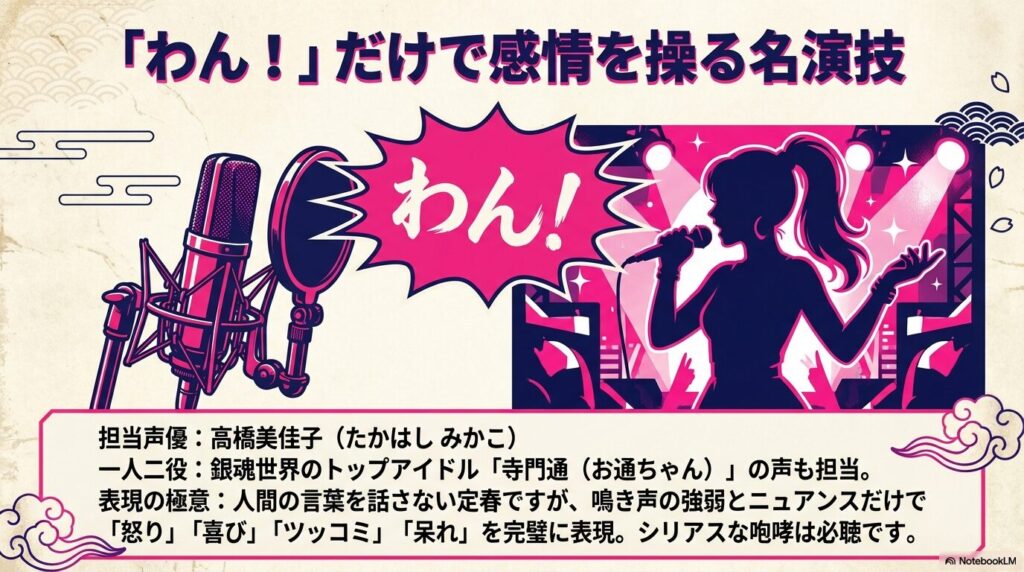 地球のエネルギー「龍脈（アルタナ）」を守護する神獣・戌神としての役割や、兄弟である狛子の存在を説明するスライド。