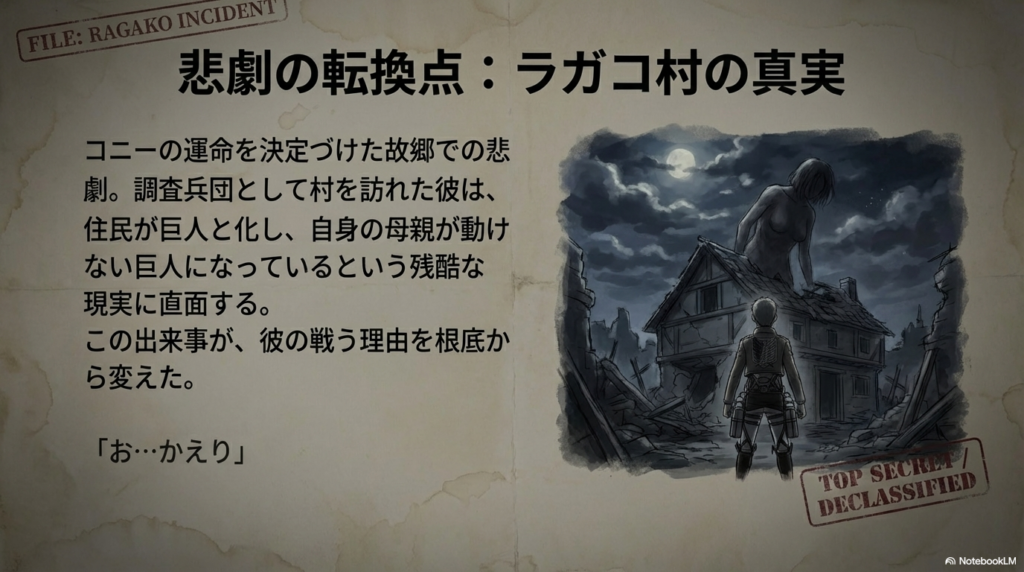 故郷ラガコ村で住民が巨人化し、母親と再会した衝撃的な場面の記録