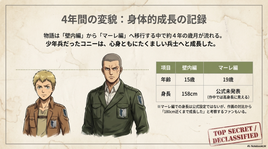 15歳から19歳への年齢変化と、公式未発表ながら180cm近くまで伸びたと言われる身長の対比画像