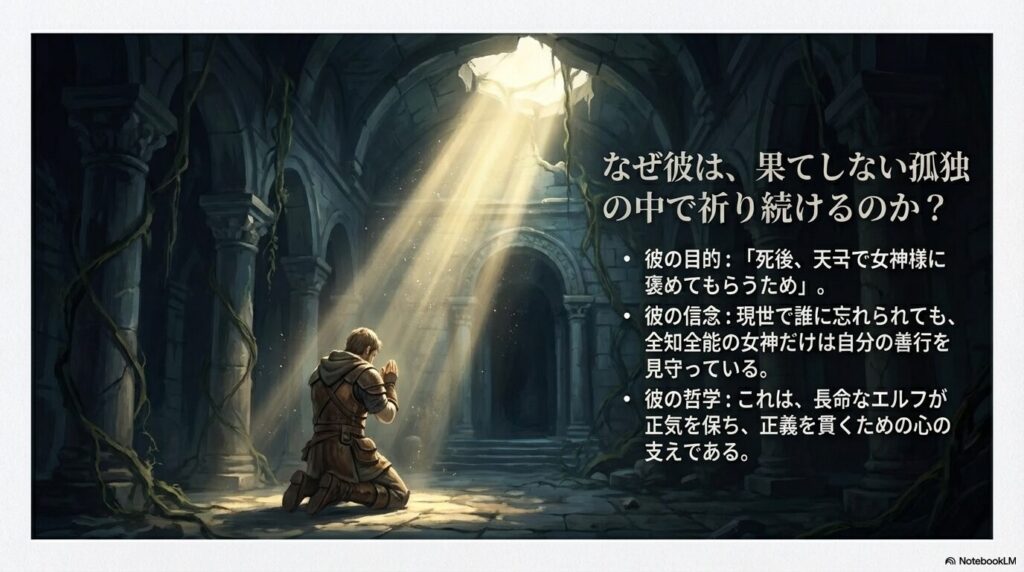 全知全能の女神だけを心の支えにし、孤独な時間を正義のために生きるクラフトの哲学についての解説。
