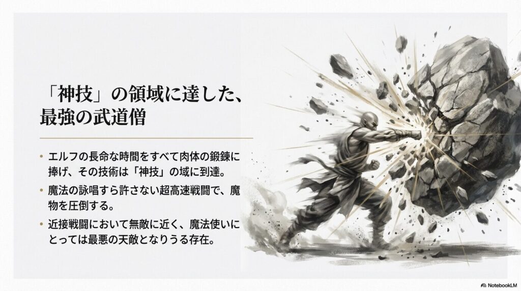 長命な時間を鍛錬に捧げ、魔法の詠唱すら許さない超高速戦闘を可能にしたクラフトの強さの秘訣。