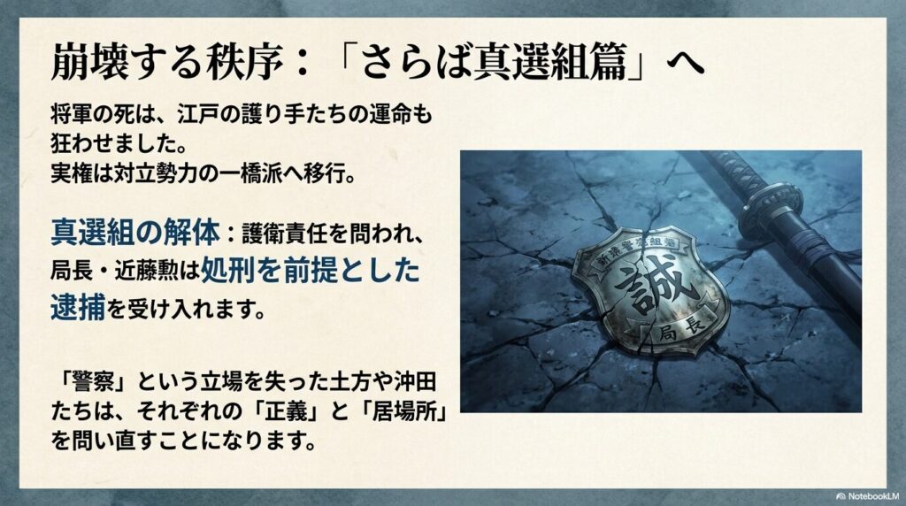 地面に落ちてひび割れた、真選組局長の階級章（誠の文字）