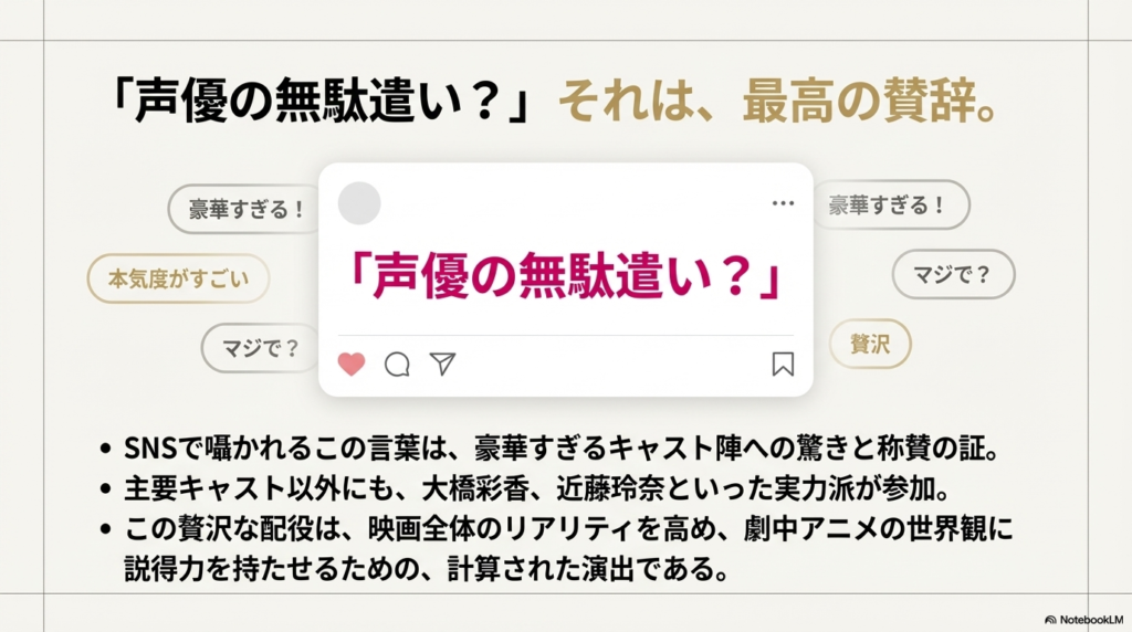 SNSでの「豪華すぎる！」「マジで？」といった反応を模したデザインと、大橋彩香、近藤玲奈といった追加キャスト名の記載。