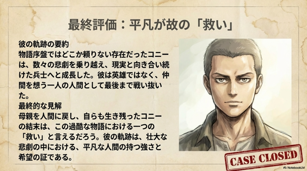 平凡な人間としての強さと希望を体現したコニーの物語の締めくくり